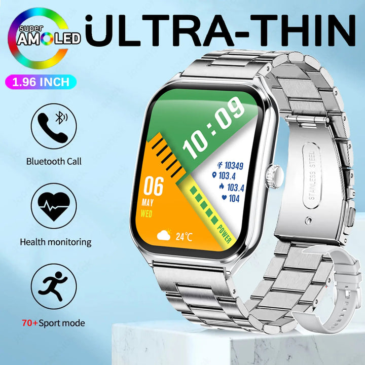 2025 Ultra-Thin Smartwatch 7.5mm – 1.96" AMOLED, BT Calls, Fitness, Waterproof