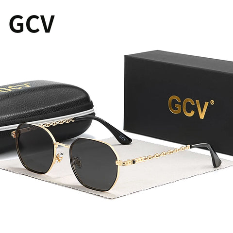 GCV Classic Retro Women’s Rectangular Square Metal Frame Sunglasses with Polaroid Lenses