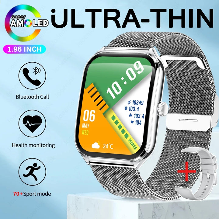 2025 Ultra-Thin Smartwatch 7.5mm – 1.96" AMOLED, BT Calls, Fitness, Waterproof