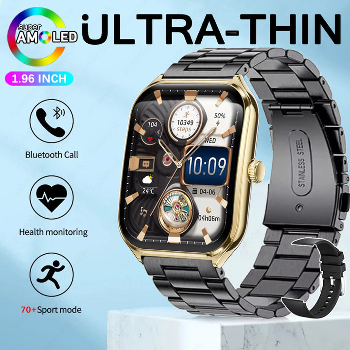 2025 Ultra-Thin Smartwatch 7.5mm – 1.96" AMOLED, BT Calls, Fitness, Waterproof