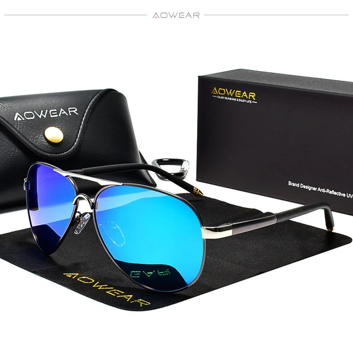 AOWEAR Men’s Sunglasses – Aviation Style, Polarized, Mirror Lens