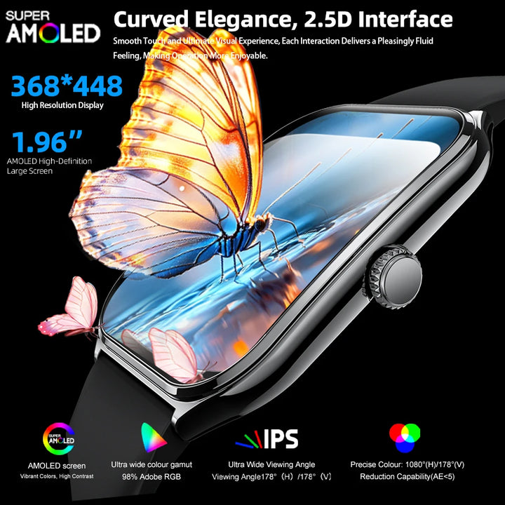 2025 Ultra-Thin Smartwatch 7.5mm – 1.96" AMOLED, BT Calls, Fitness, Waterproof